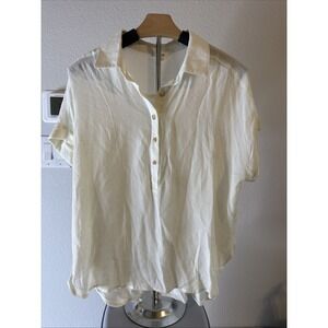 Mine Women's Gauze Roll Sleeve Blouse Cream Size Large